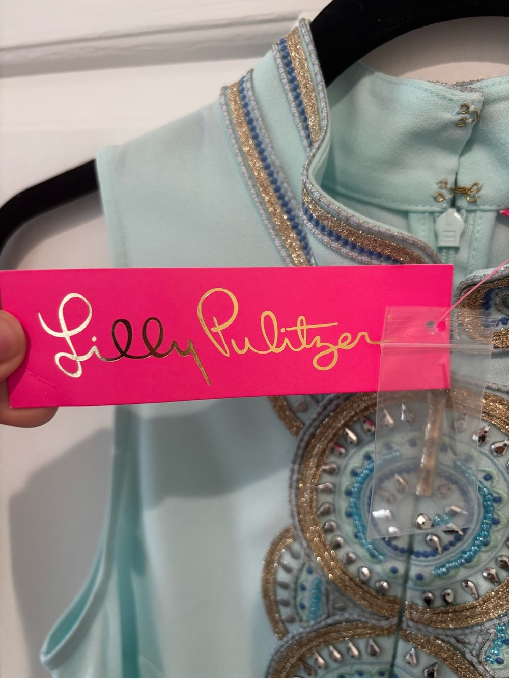 *Rare-Brand new with tags Lilly Pulitzer aqua\gold Sleeveless Beaded Maxi Dress - Picture 5 of 6